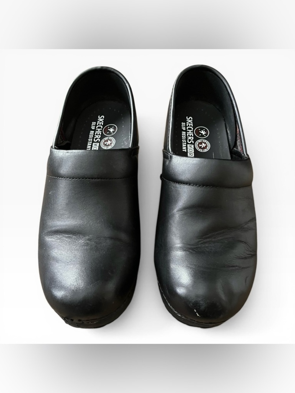 Skechers Work 76501 Black Leather Slip Resistant Clogs Shoes Women's Size 10